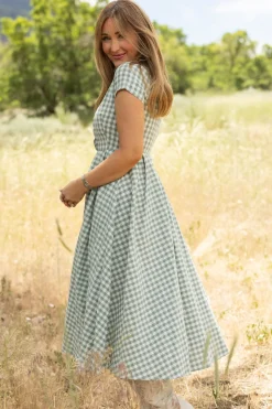 Amber Dress in Sage Gingham