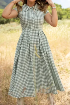 Amber Dress in Sage Gingham