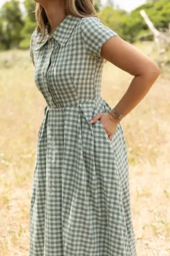 Amber Dress in Sage Gingham