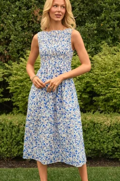 Ana Dress in Ditsy Cobalt Floral