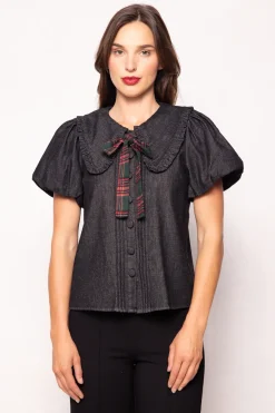 Andrea Blouse in Black Denim