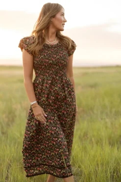 Annalise Dress in Obsidian Vintage Poppies