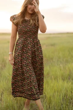 Annalise Dress in Obsidian Vintage Poppies