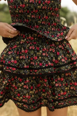 Annalise Skirt in Obsidian Vintage Poppies