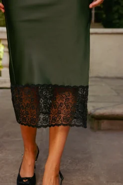 Aubrey Skirt in Green Satin