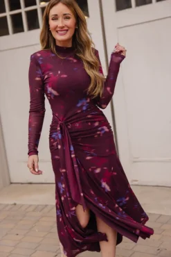 Aubriella Dress in Burgundy Floral
