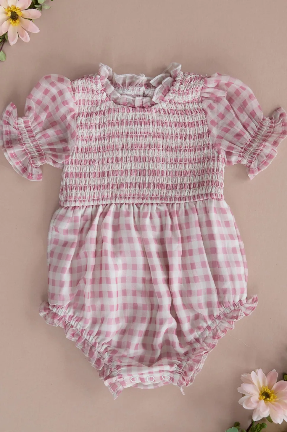 Baby Cordelia Romper in Desert Rose Gingham