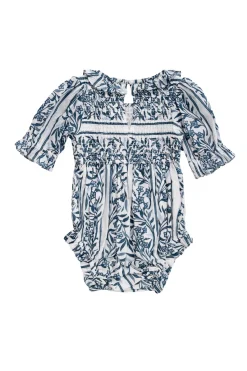 Baby Danielle Romper in Blue Linear Print