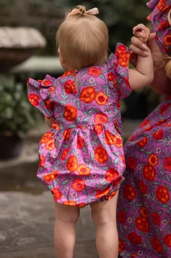 Baby Hattie Romper in Thistle Flower Poppy Woodblock