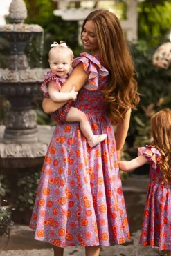 Baby Hattie Romper in Thistle Flower Poppy Woodblock