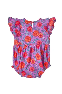 Baby Hattie Romper in Thistle Flower Poppy Woodblock