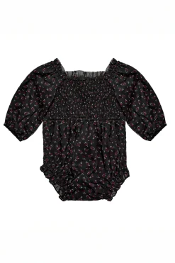 Baby Madeline Romper in Black Ditsy Floral