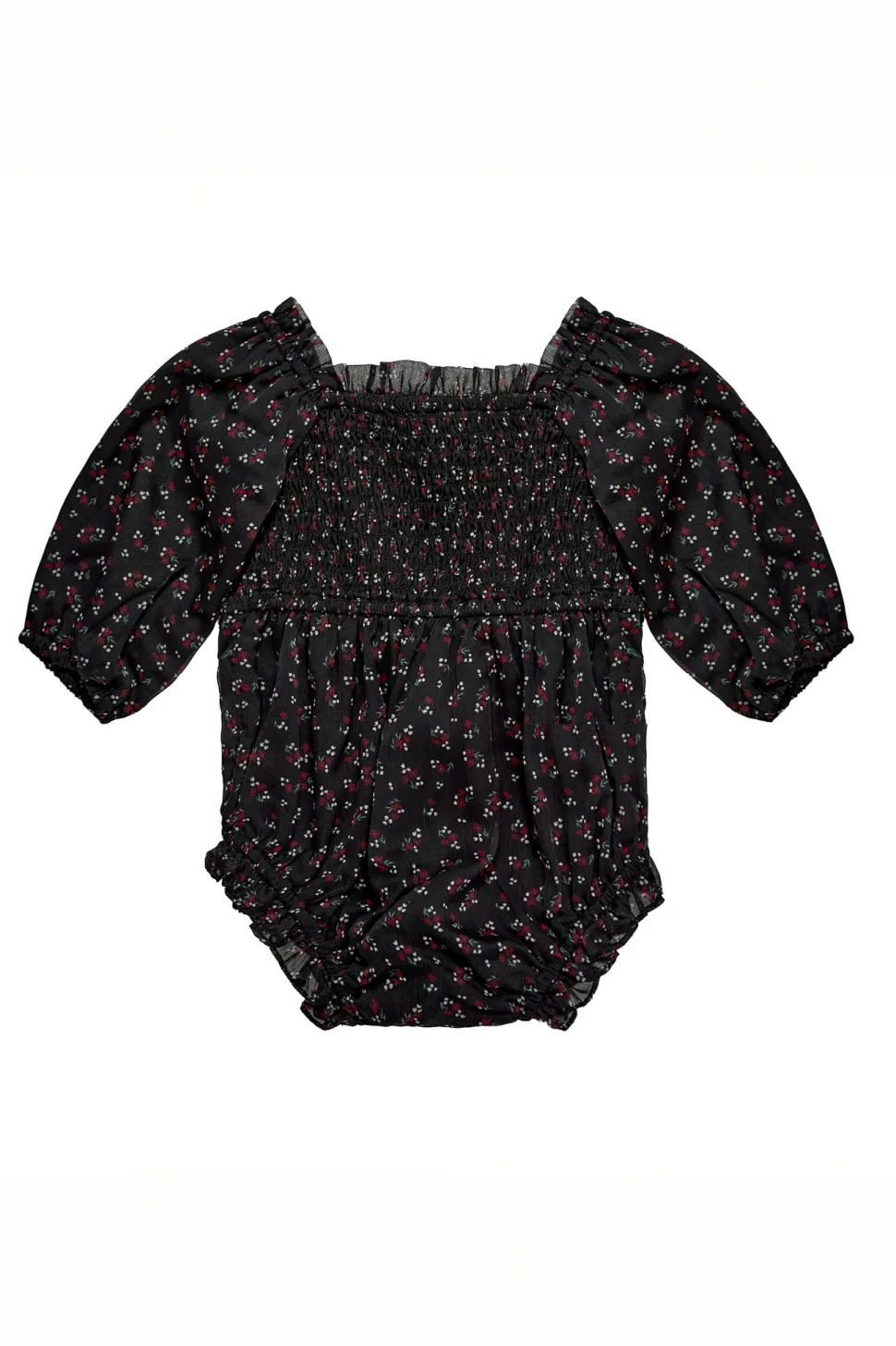 Baby Madeline Romper in Black Ditsy Floral
