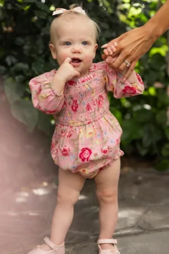 Baby Madeline Romper in Pink Vintage Poppies