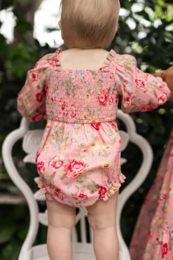 Baby Madeline Romper in Pink Vintage Poppies