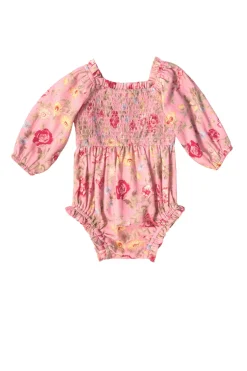 Baby Madeline Romper in Pink Vintage Poppies
