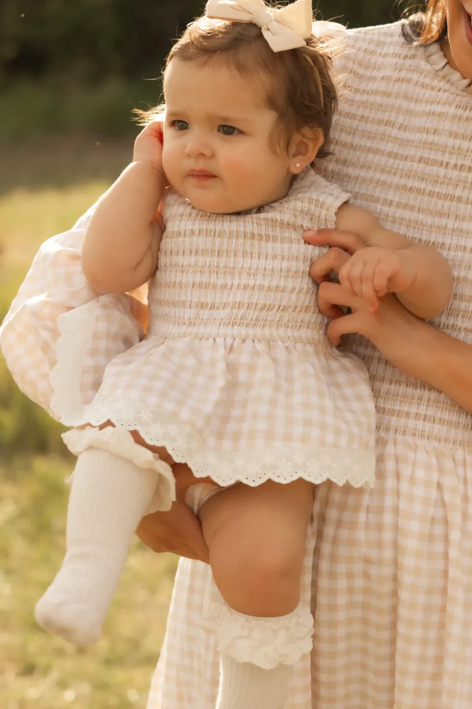 Baby Presley Sleeveless Romper in Cream Gingham