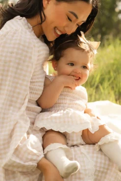 Baby Presley Sleeveless Romper in Cream Gingham