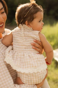 Baby Presley Sleeveless Romper in Cream Gingham