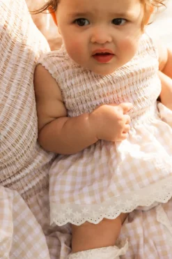 Baby Presley Sleeveless Romper in Cream Gingham