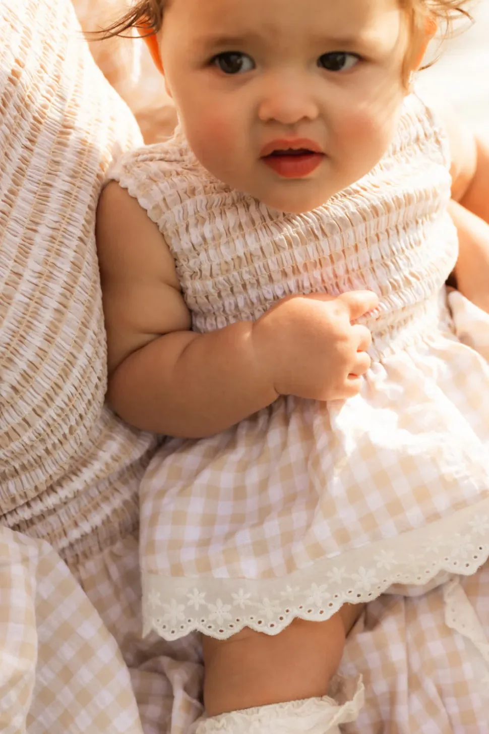Baby Presley Sleeveless Romper in Cream Gingham