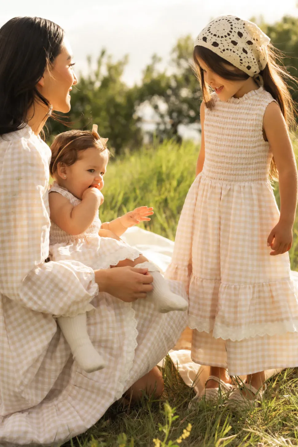Baby Presley Sleeveless Romper in Cream Gingham
