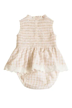 Baby Presley Sleeveless Romper in Cream Gingham