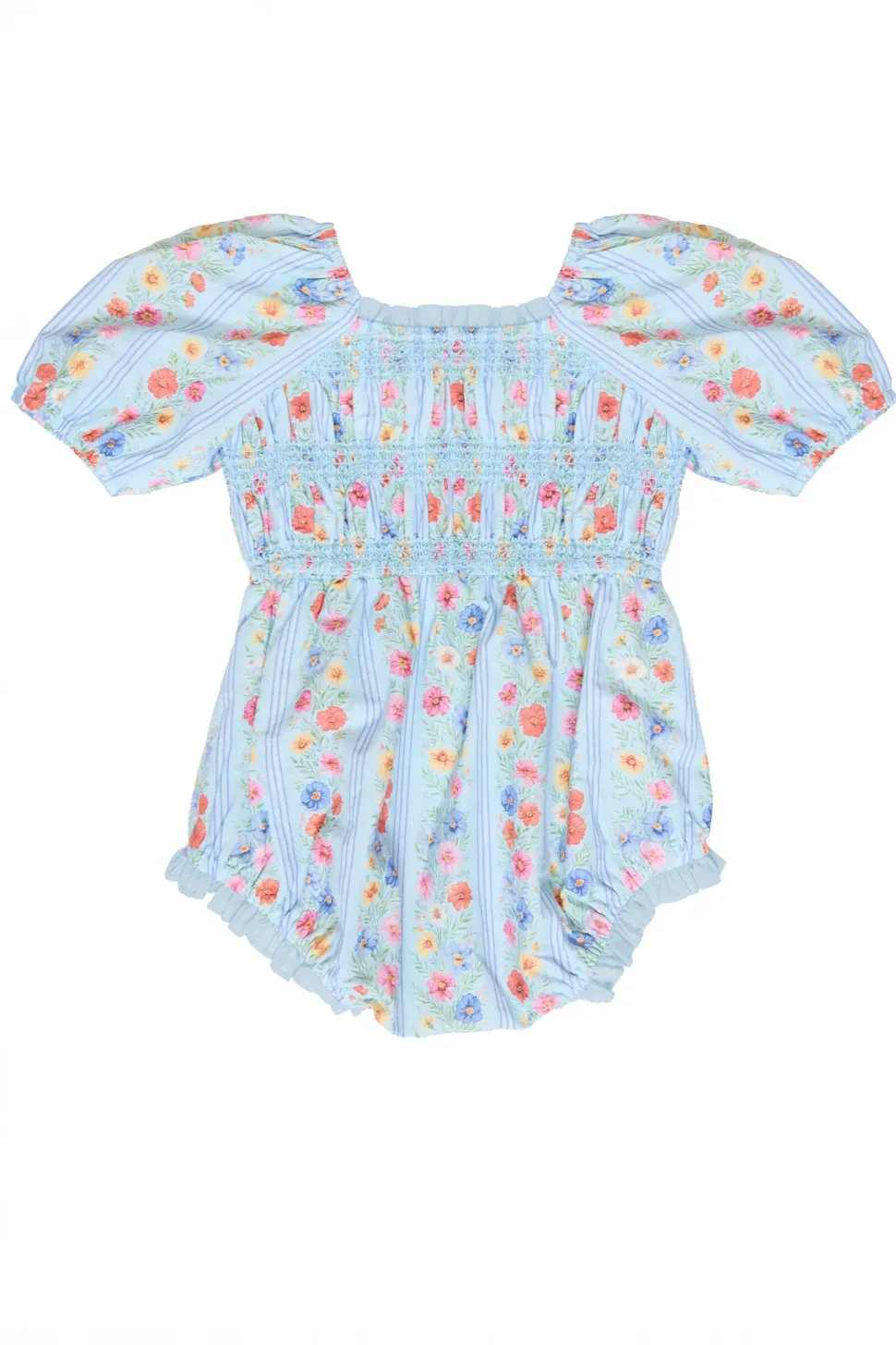 Baby Roselyn Romper in Blue Linear Floral Print
