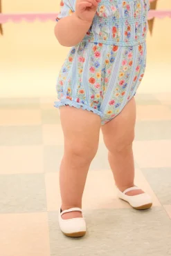 Baby Roselyn Romper in Blue Linear Floral Print