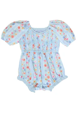Baby Roselyn Romper in Blue Linear Floral Print
