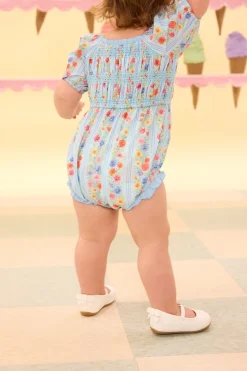 Baby Roselyn Romper in Blue Linear Floral Print
