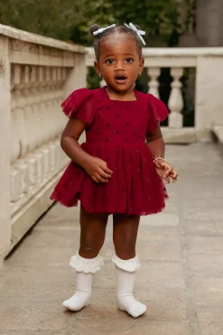 Baby Solange Dress Set in Burgundy Tulle