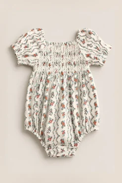 Baby Sunday Best Romper in Linear Poppy Woodblock