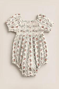 Baby Sunday Best Romper in Linear Poppy Woodblock
