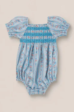 Baby Sunday Best Romper in Rosette Linear Stripe