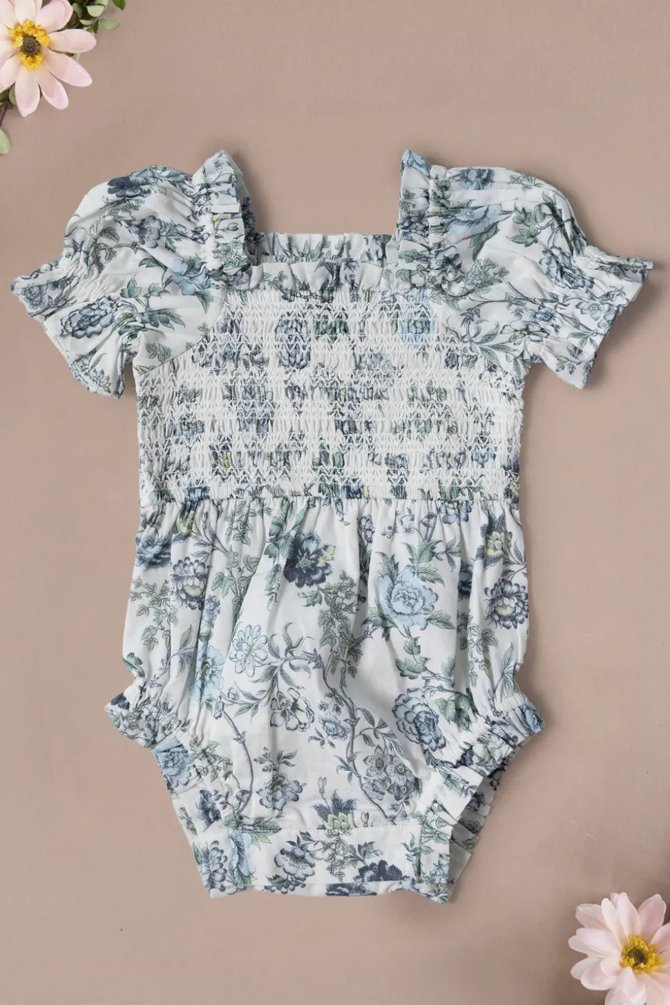Baby Valencia Romper in Ivory Climbing Vine Bloom