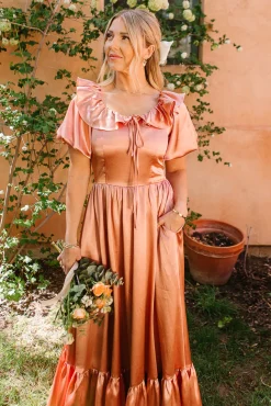 Billie Dress in Apricot Crush Satin