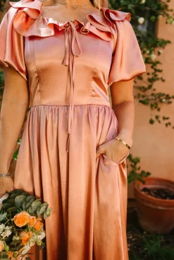 Billie Dress in Apricot Crush Satin