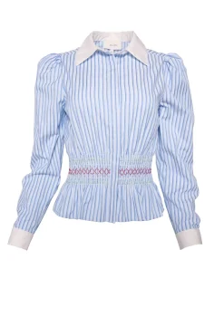 Bluebell Top in Blue & White Stripes