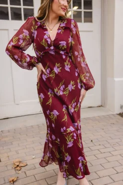 Calantha Dress in Burgundy Floral