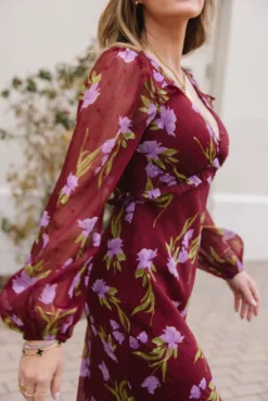 Calantha Dress in Burgundy Floral