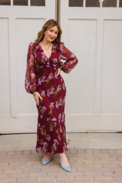 Calantha Dress in Burgundy Floral
