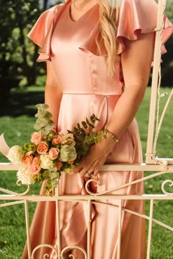 Callie Dress in Apricot Crush Satin