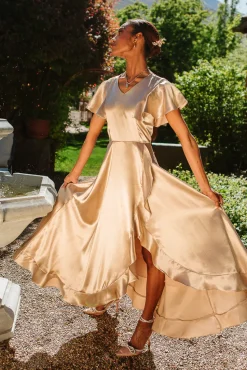 Callie Dress in Champagne Satin
