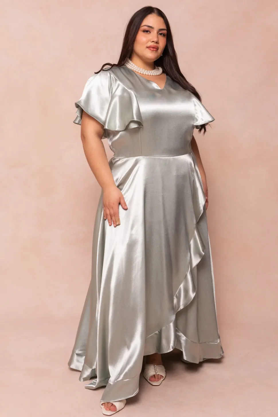 Callie Dress in Sage Satin