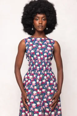 Carly Dress in Navy Pressed Petals