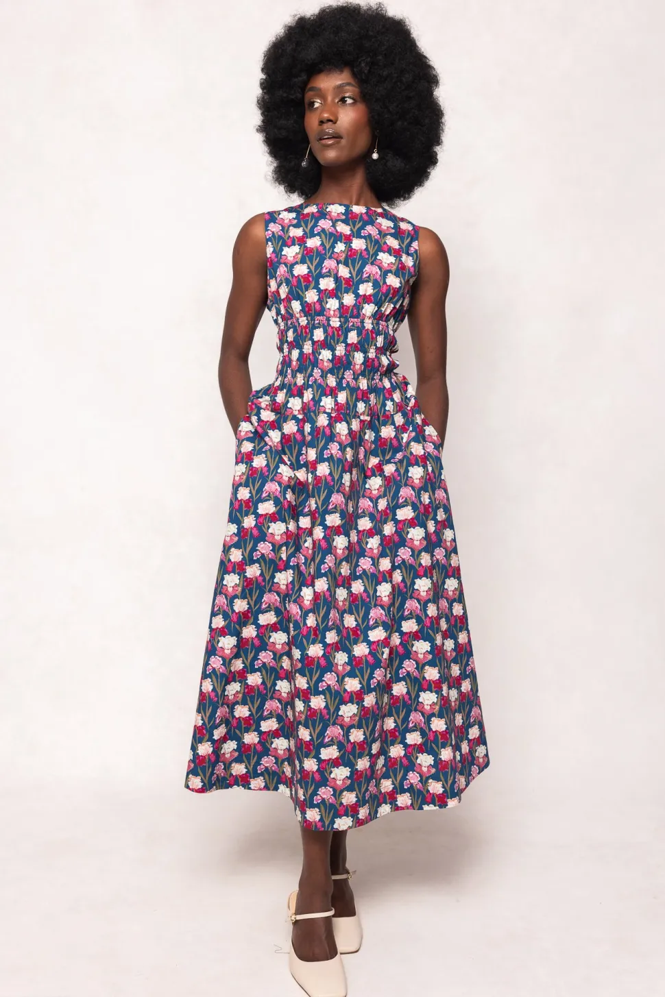 Carly Dress in Navy Pressed Petals