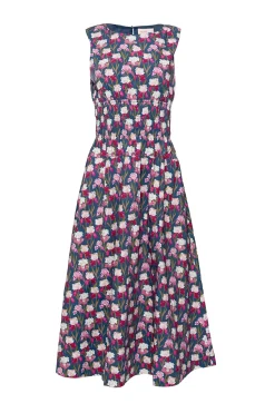 Carly Dress in Navy Pressed Petals