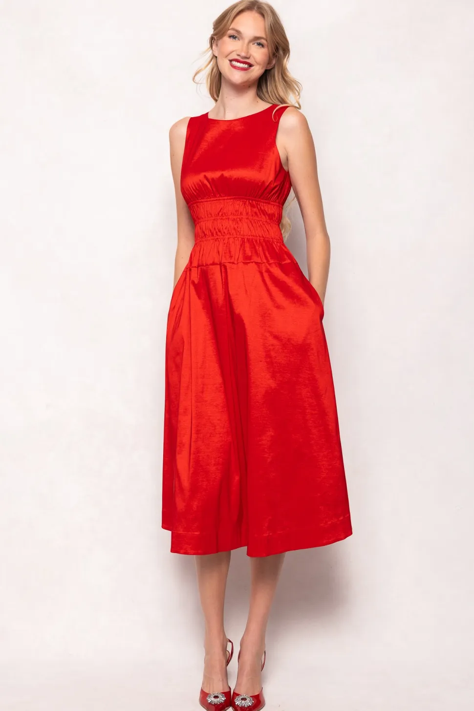 Carly Dress in Red Taffeta