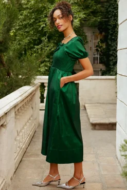 Cassie Dress in Green Taffeta